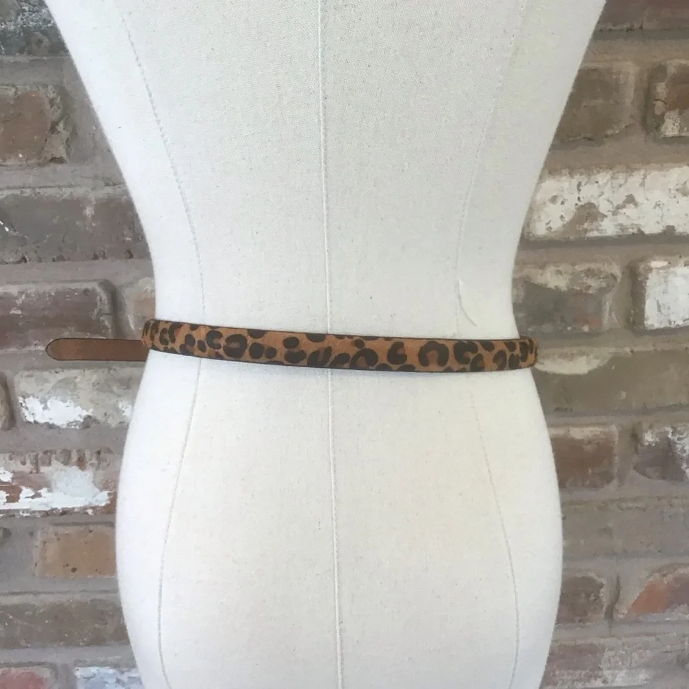BANANA REPUBLIC Women's Leopard Print Fur Haircalf Thin Skinny Belt XS - Picture 3 of 8